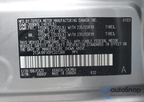 2023 Toyota Rav4 Xle Premium from USA, damaged, VIN 2T3A1RFV0PC331368